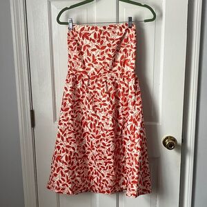 J. Crew Y2K Strapless Orange & White Leaf Print cotton Dress 6
